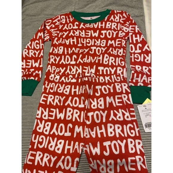 CHRISTMAS HAPPY JOY BRIGHT MERRY CARTERS 2 PIECE PAJAMA SET SIZE 4T NWT - Picture 2 of 7